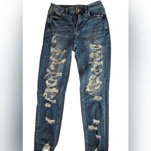 American Eagle Outfitters Blue Distressed Straight Leg Jeans